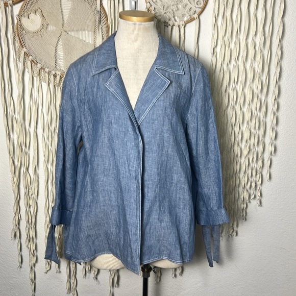 Lafayette 148 New York Jackets & Blazers - Lafayette 148 New York Chambray Linen Open Front Collared Jacket Blazer XL